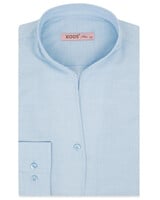 XOOS Chemisier femme ciel à très fines rayures et col droit ouvert