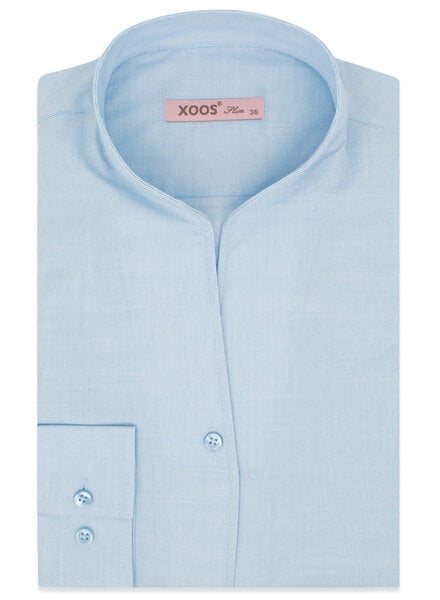 XOOS Women’s sky blue fine striped blouse with straight open collar