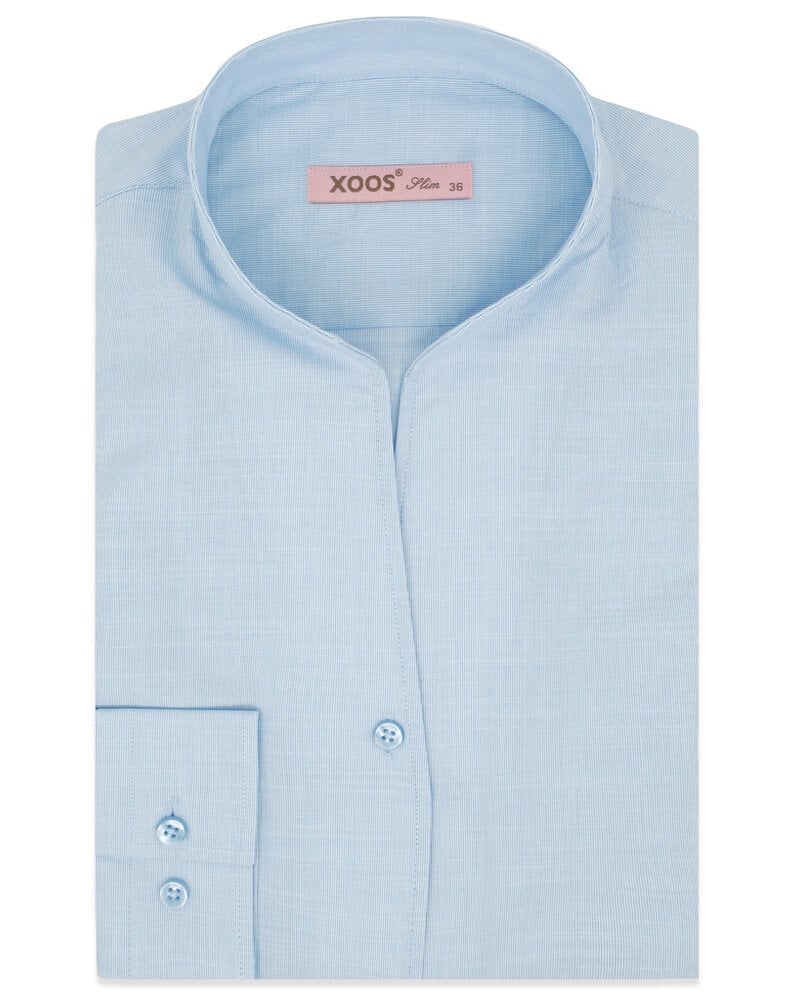 XOOS Chemisier femme ciel à très fines rayures et col droit ouvert