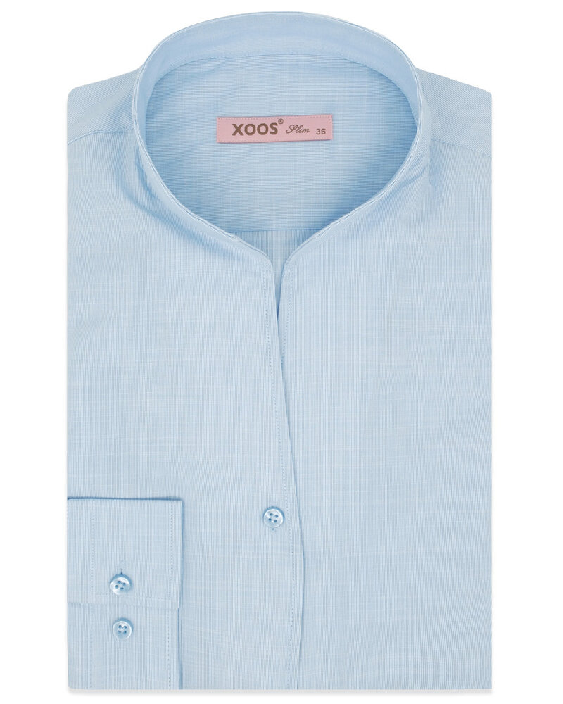 XOOS Women’s sky blue fine striped blouse with straight open collar