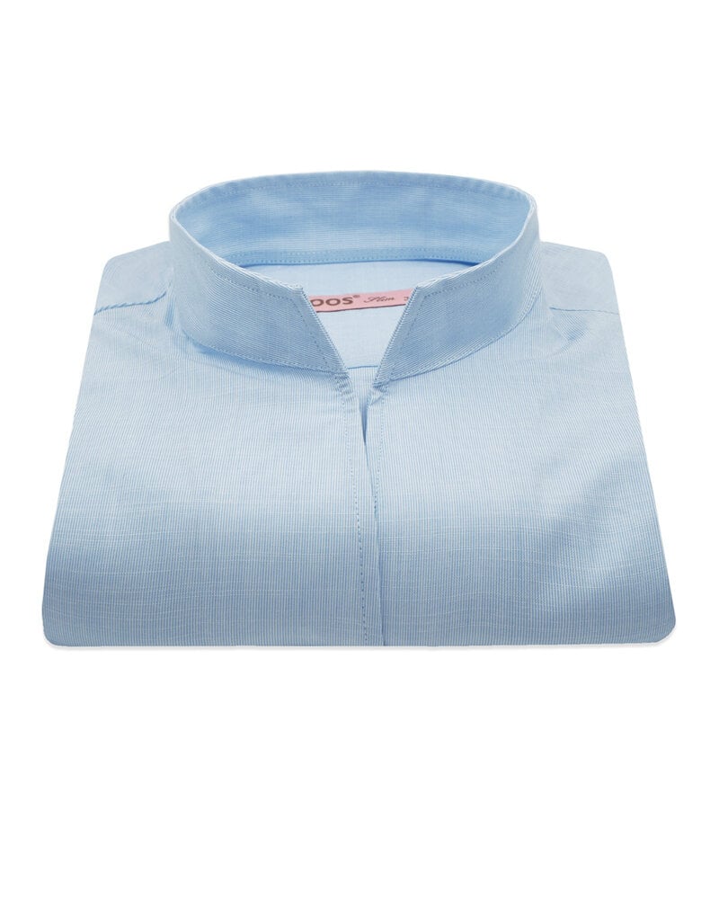 XOOS Chemisier femme ciel à très fines rayures et col droit ouvert