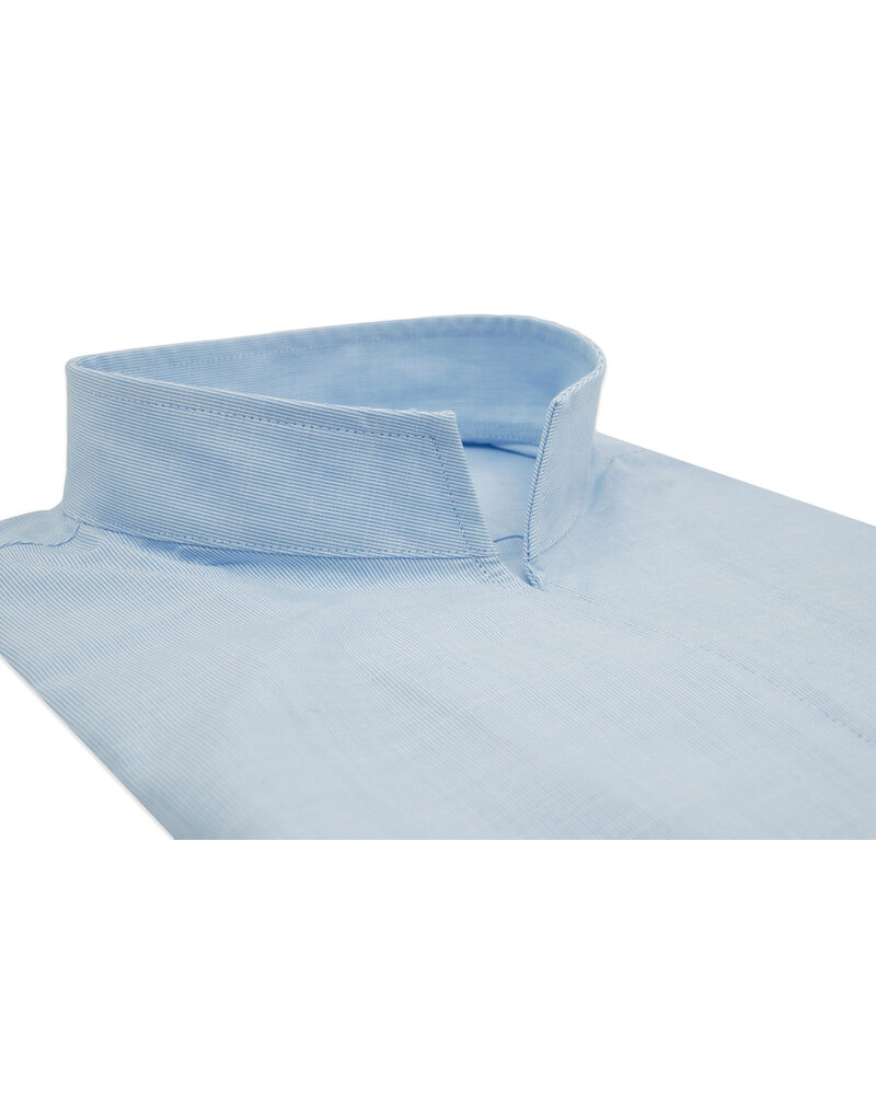 XOOS Women’s sky blue fine striped blouse with straight open collar