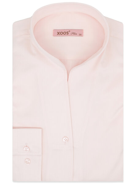 XOOS Chemisier femme en Twill rose à col droit ouvert