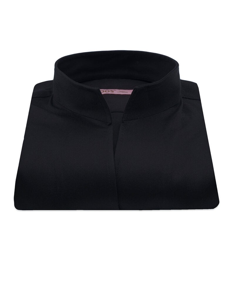 XOOS Women’s black twill blouse with straight open collar