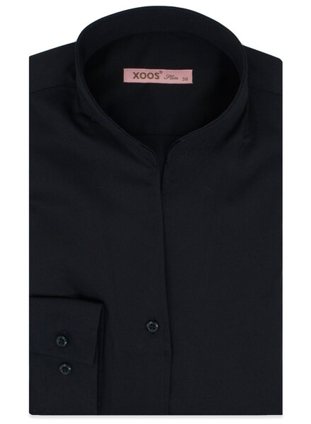 XOOS Chemisier femme en Twill noir à col droit ouvert