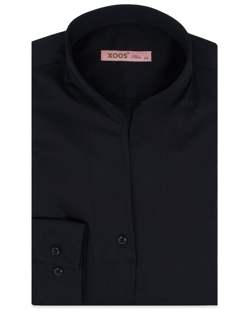 XOOS Women’s black twill blouse with straight open collar