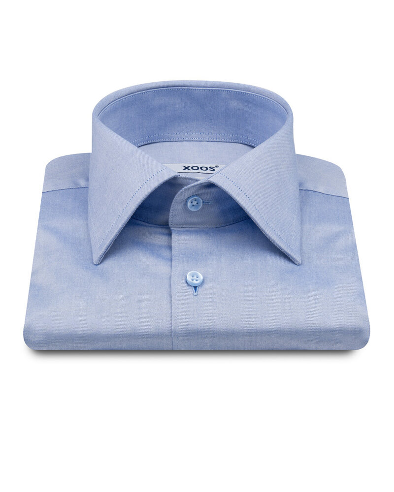 XOOS Chemise homme en gabardine bleu et col de Ville (Double Retors)