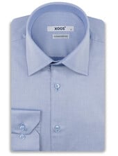 XOOS Chemise homme en gabardine bleu et col de Ville (Double Retors)