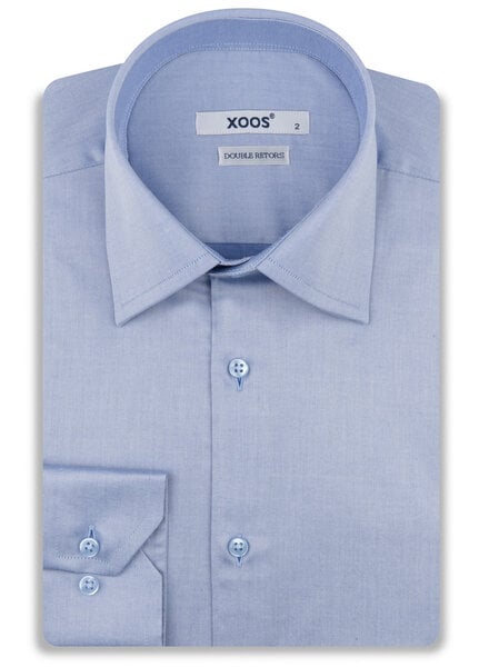 XOOS Chemise homme en gabardine bleu et col de Ville (Double Retors)