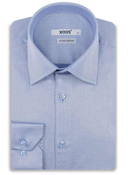 XOOS Men's blue gabardine shirt with de Ville collar (Double Twisted)