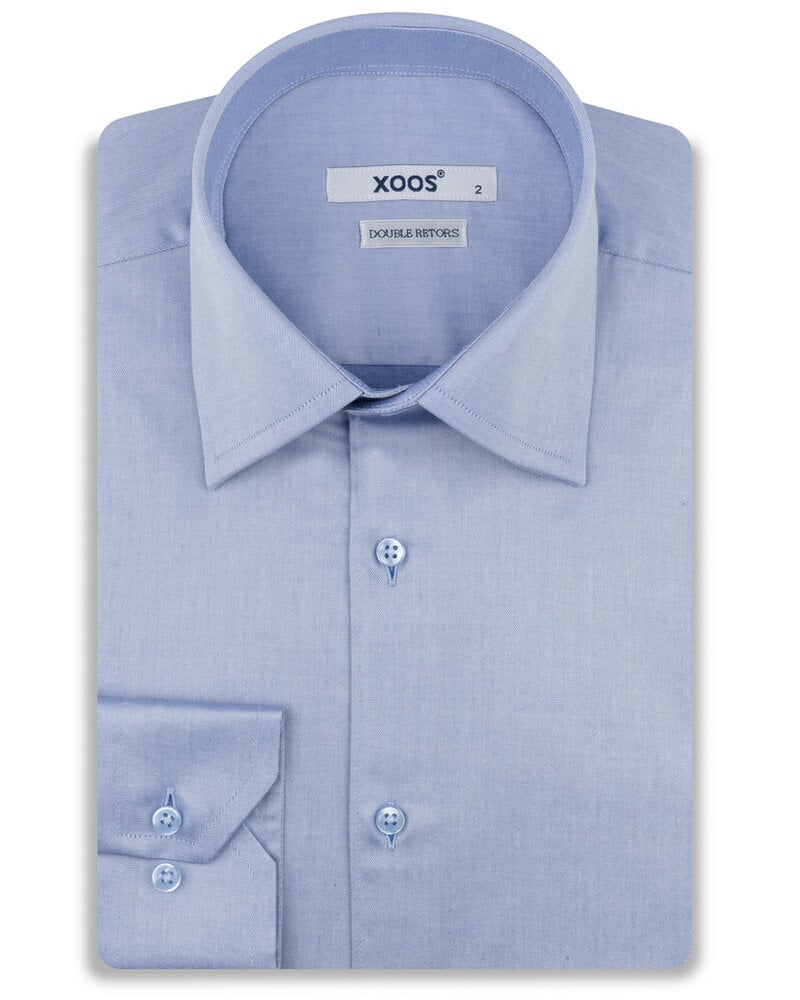 XOOS Chemise homme en gabardine bleu et col de Ville (Double Retors)
