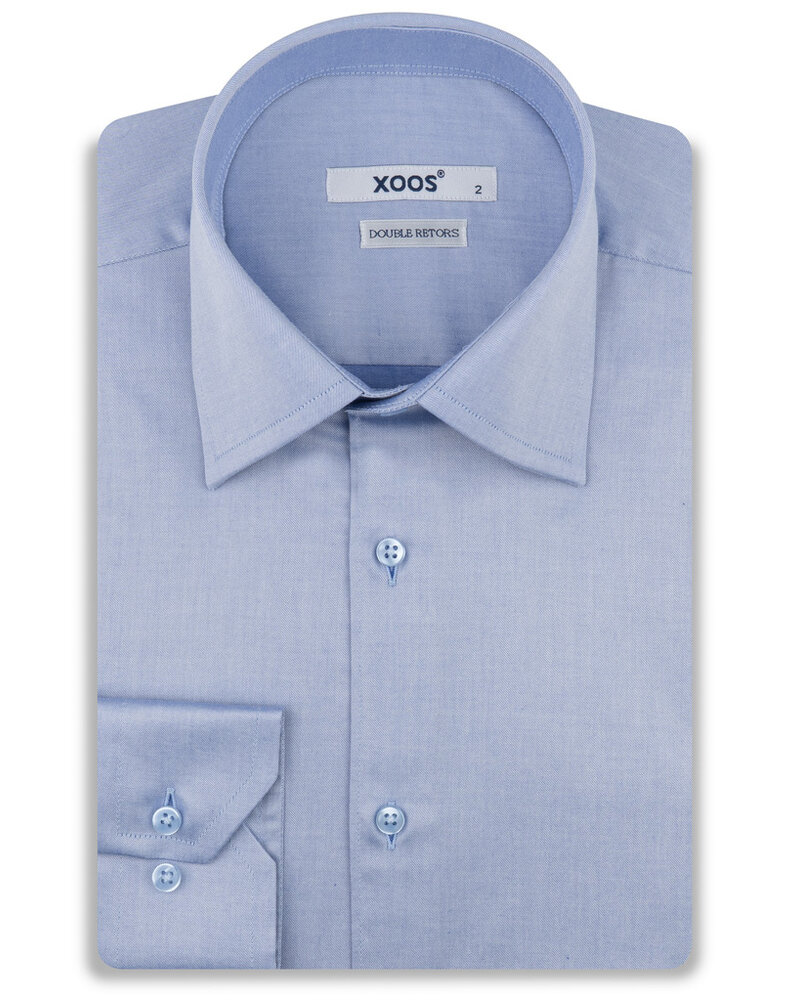 XOOS Men's blue gabardine shirt with de Ville collar (Double Twisted)