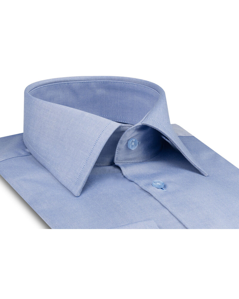 XOOS Chemise homme en gabardine bleu et col de Ville (Double Retors)