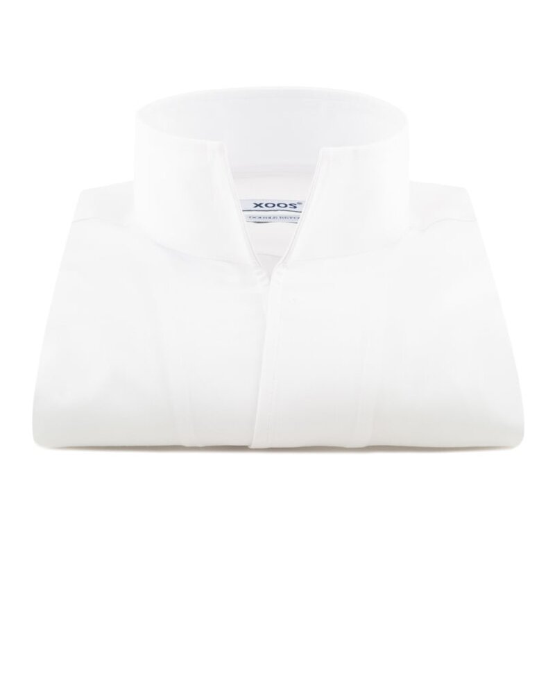 XOOS Men's white cotton dress shirt with straight open collar (Double Twisted)