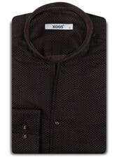 XOOS Chemise homme chocolat à micro pois et col droit ouvert