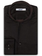 XOOS Men's chocolate micro-dot shirt with Straight Open Collar
