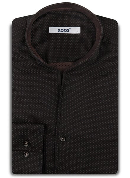 XOOS Men's chocolate micro-dot shirt with Straight Open Collar