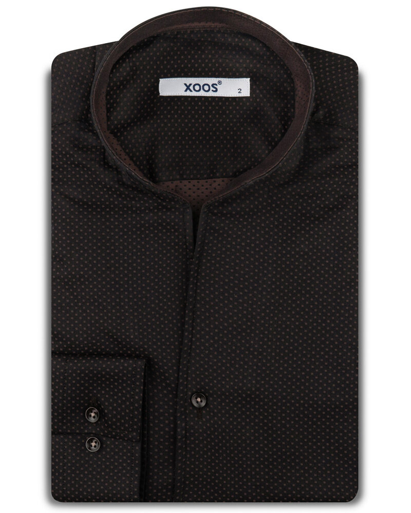 XOOS Men's chocolate micro-dot shirt with Straight Open Collar