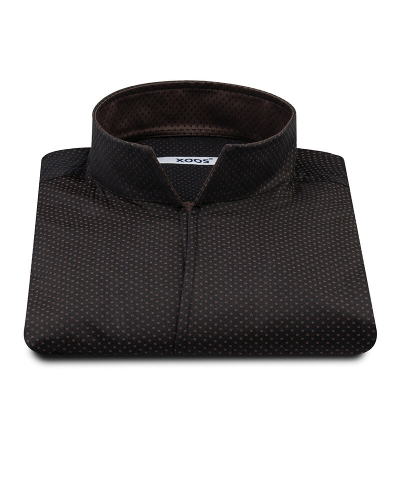 XOOS Men's chocolate micro-dot shirt with Straight Open Collar