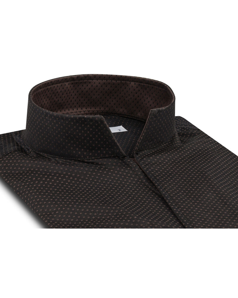 XOOS Chemise homme chocolat à micro pois et col droit ouvert