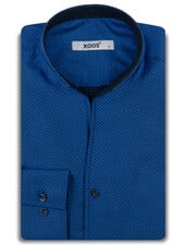 XOOS Chemise homme bleue à micro pois et col droit ouvert