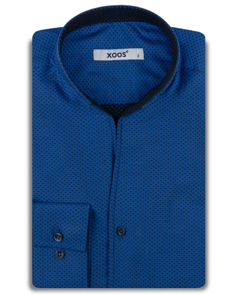 XOOS Chemise homme bleue à micro pois et col droit ouvert