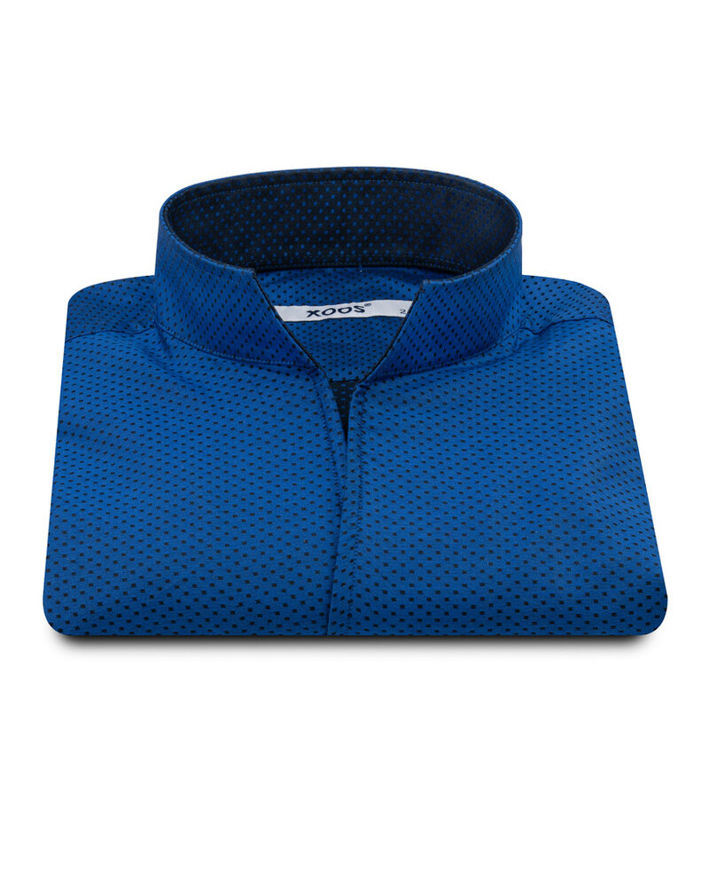 XOOS Men's blue micro-dot shirt with Straight Open Collar