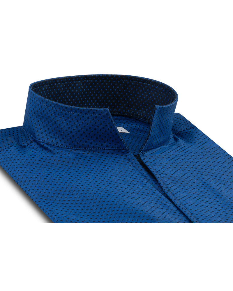 XOOS Men's blue micro-dot shirt with Straight Open Collar