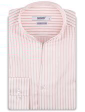 XOOS Men's white shirt with pink stripes and Straight Open Collar (Double Twisted)