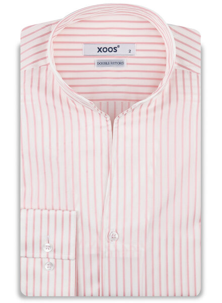 XOOS Chemise homme blanche à rayures roses et col droit Ouvert (Double Retors)