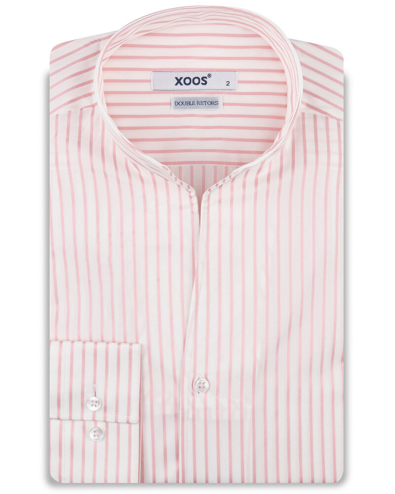 XOOS Chemise homme blanche à rayures roses et col droit Ouvert (Double Retors)