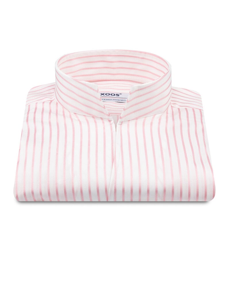 XOOS Chemise homme blanche à rayures roses et col droit Ouvert (Double Retors)