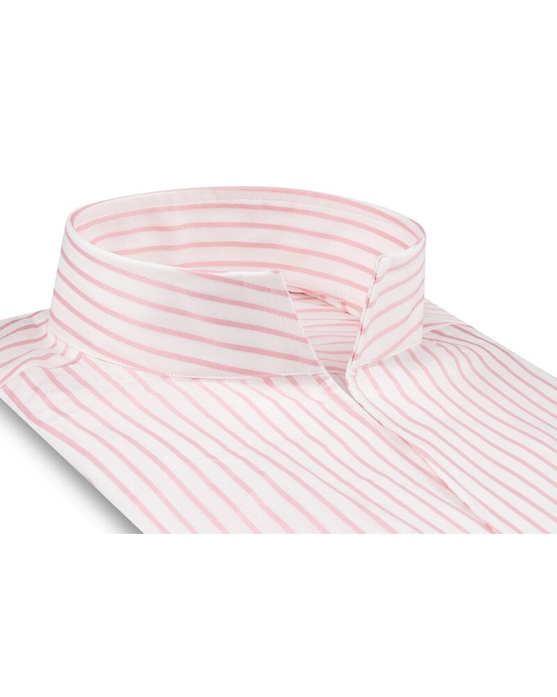 XOOS Chemise homme blanche à rayures roses et col droit Ouvert (Double Retors)
