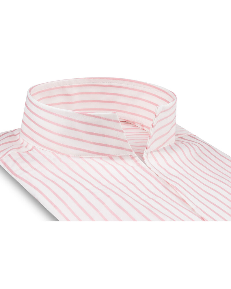 XOOS Men's white shirt with pink stripes and Straight Open Collar (Double Twisted)