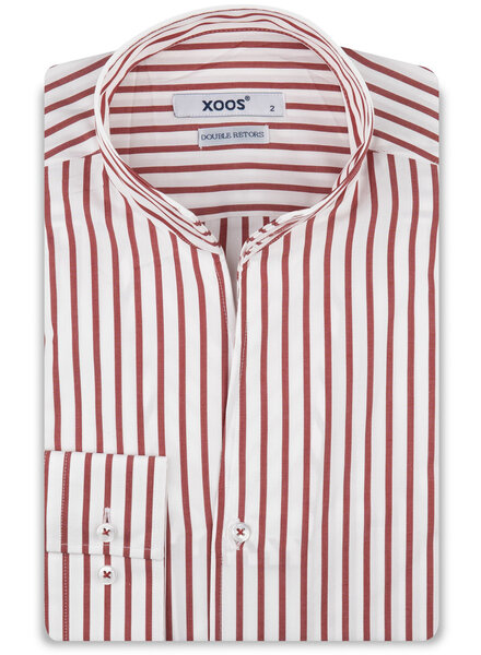 XOOS Men's white shirt with red stripes and Straight Open Collar (Double Twisted)