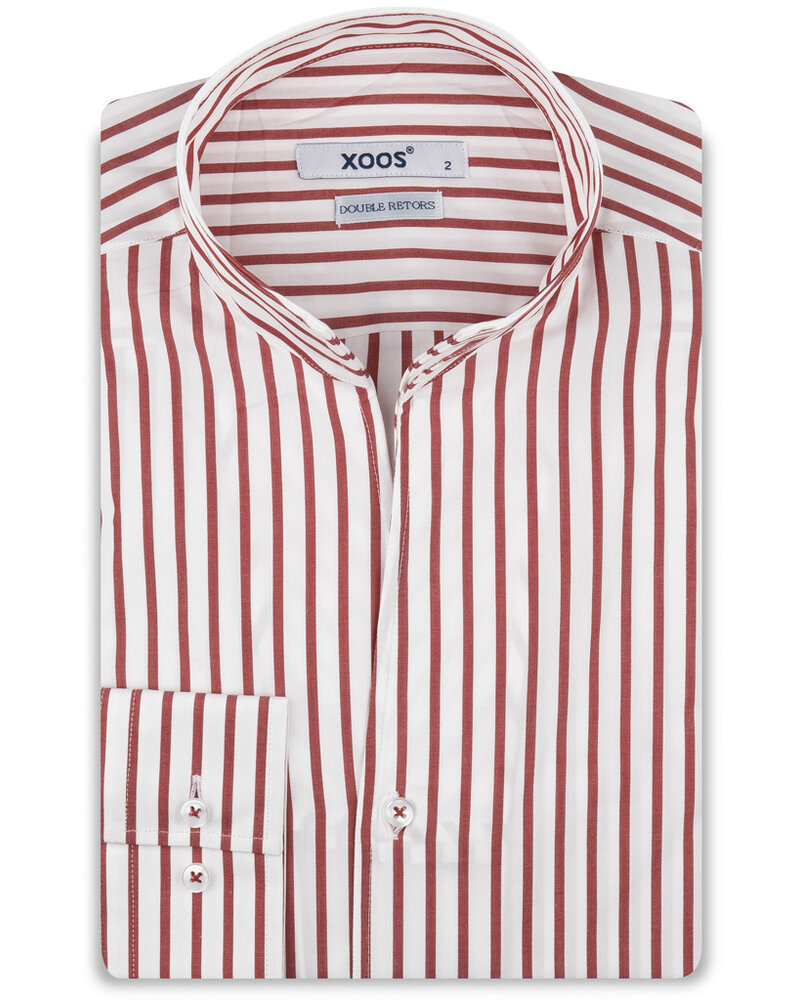XOOS Men's white shirt with red stripes and Straight Open Collar (Double Twisted)
