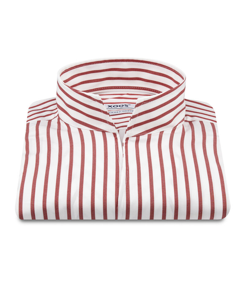 XOOS Men's white shirt with red stripes and Straight Open Collar (Double Twisted)
