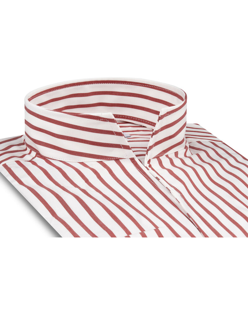 XOOS Men's white shirt with red stripes and Straight Open Collar (Double Twisted)