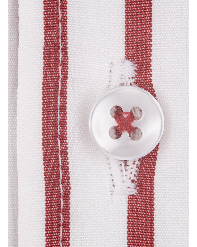 XOOS Chemise homme blanche à rayures rouges et col droit Ouvert (Double Retors)