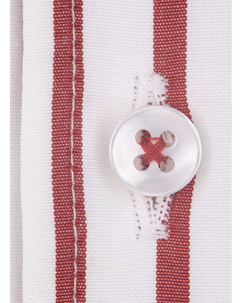 XOOS Men's white shirt with red stripes and Straight Open Collar (Double Twisted)