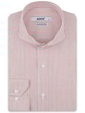XOOS Men's red striped shirt with full spread collar (Double Twisted)
