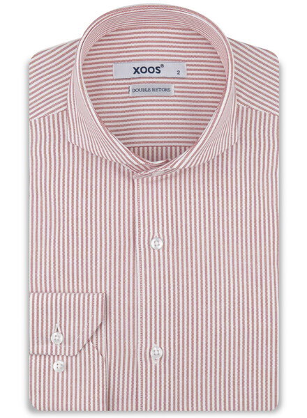 XOOS Chemise homme à rayures rouges et col Full Spread (Double Retors)