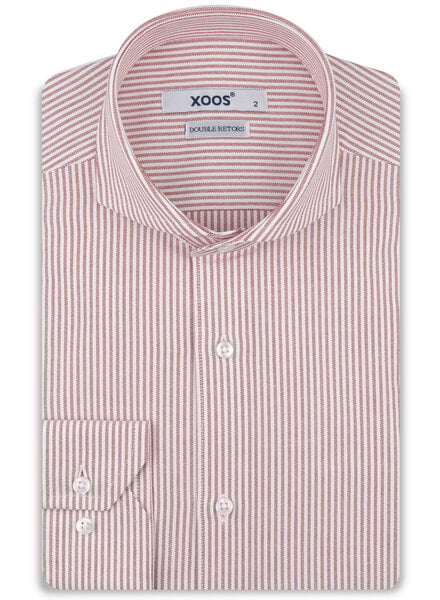 XOOS Men's red striped shirt with full spread collar (Double Twisted)