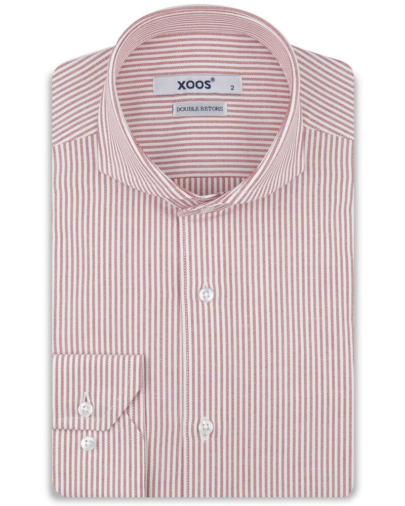XOOS Chemise homme à rayures rouges et col Full Spread (Double Retors)