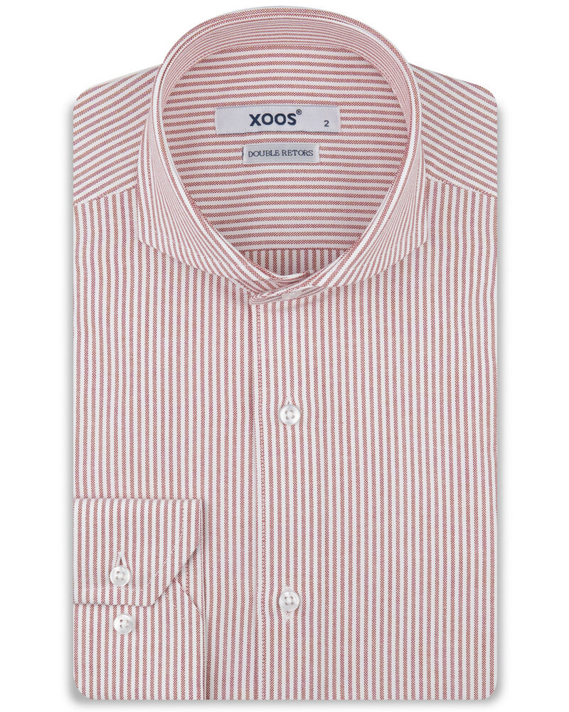 XOOS Men's red striped shirt with full spread collar (Double Twisted)