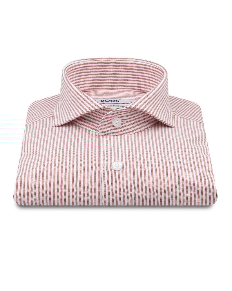 XOOS Chemise homme à rayures rouges et col Full Spread (Double Retors)
