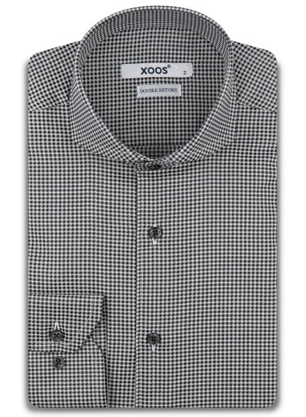 XOOS Men's houndstooth shirt with full spread collar (Double Twisted)
