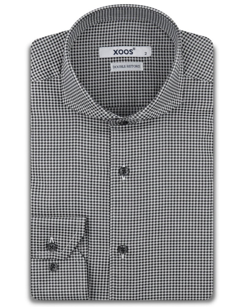 XOOS Chemise homme à pied de poule et col Full Spread (Double Retors)