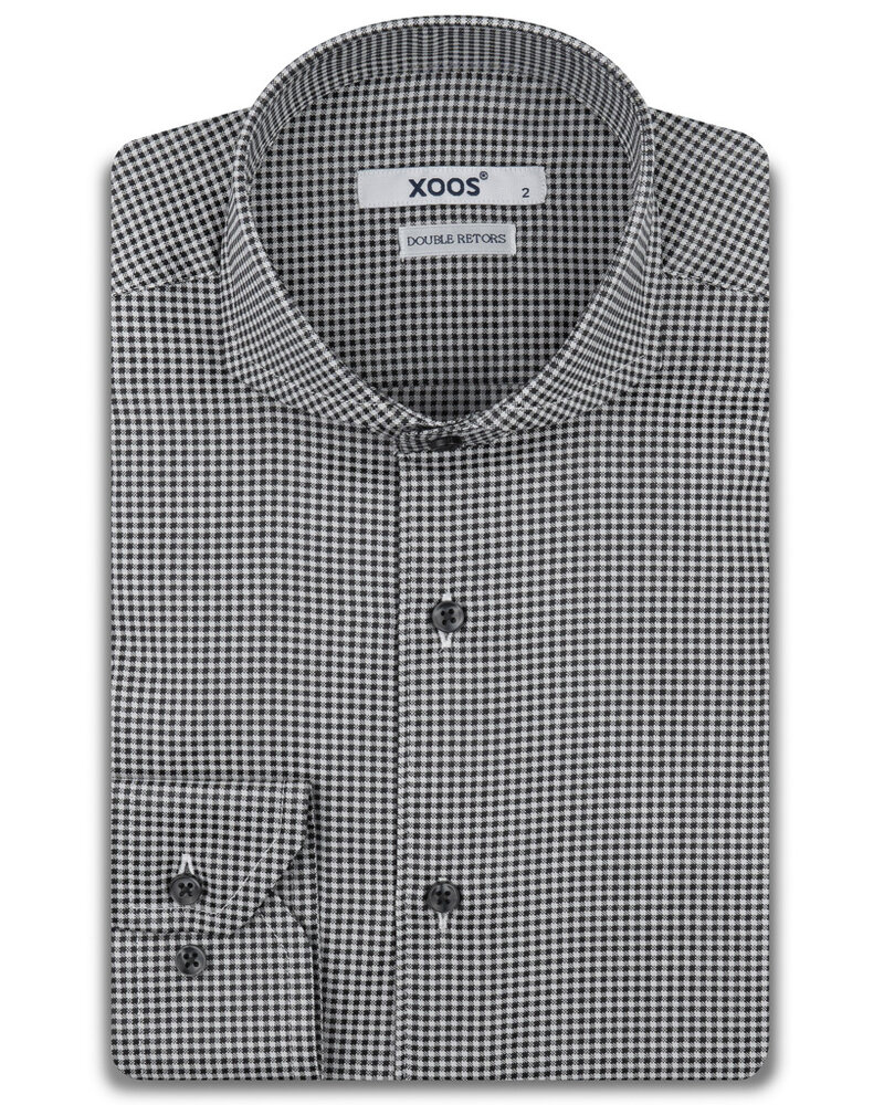 XOOS Men's houndstooth shirt with full spread collar (Double Twisted)