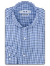 XOOS Men's blue gingham check shirt with full spread collar (Double Twisted)
